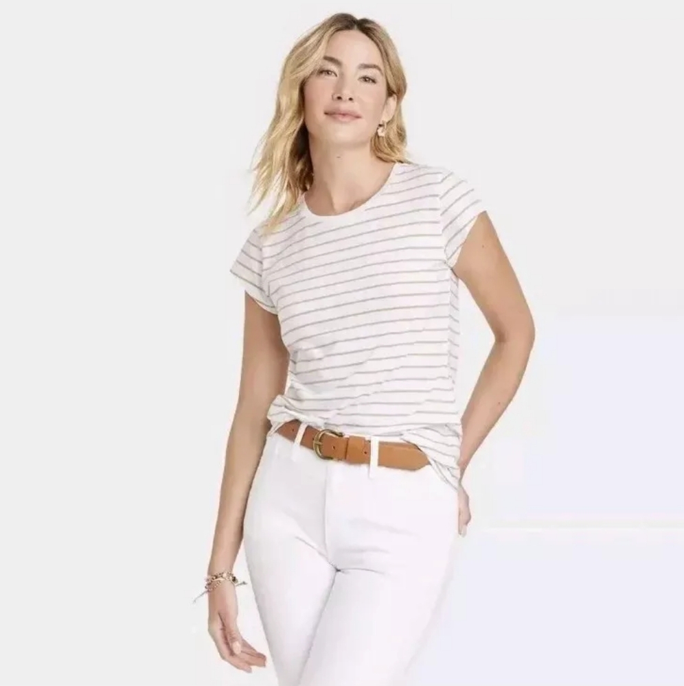 NWT Universal Thread Women's Fitted Crew Short-Sleeve T Shirt Striped